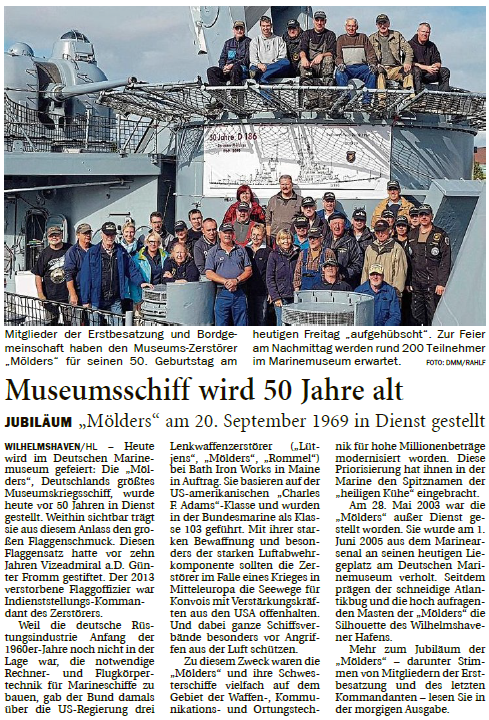 Bericht 50 Jahre Mölders Willhelmshavener Zeitung vom 20.09.2019 Teil 2